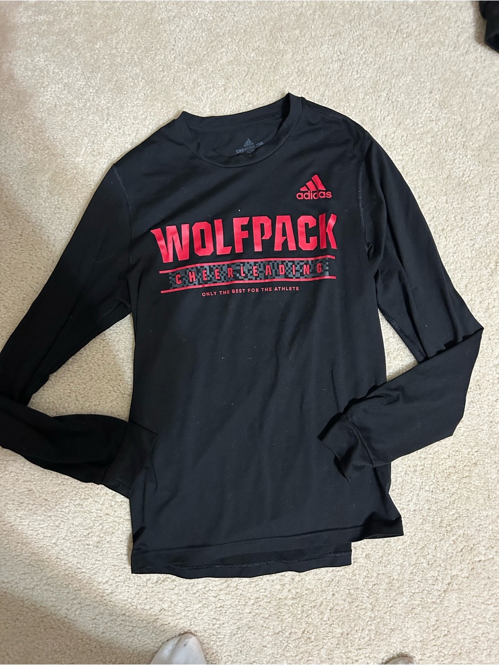 adidas Black Long-Sleeve Performance Shirt with Red 'WOLFPACK' Print